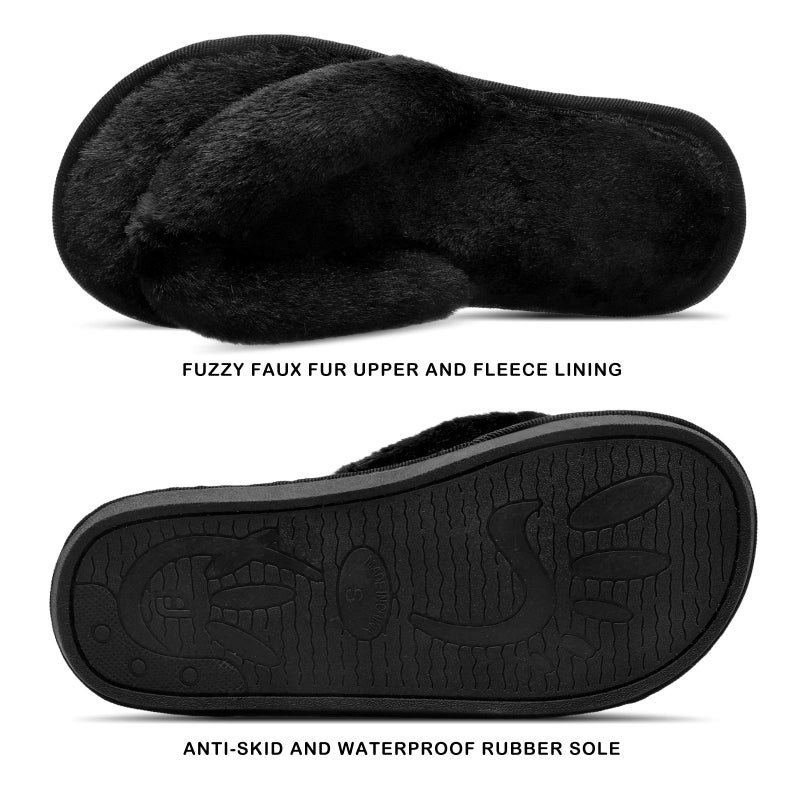 JOINFREE Women's Furry Home Slippers Soft Plush Spa Indoor Flip-Flop Shoes Black 9.5-10.5 M US - Image 3
